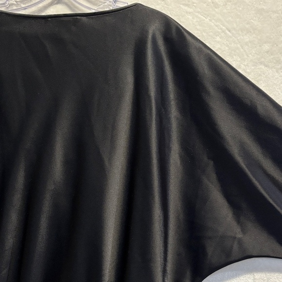 St. John Satin Black Blouse Knit Trim Cowl Neck Dolman Sleeve Top Size Medium - Picture 11 of 16